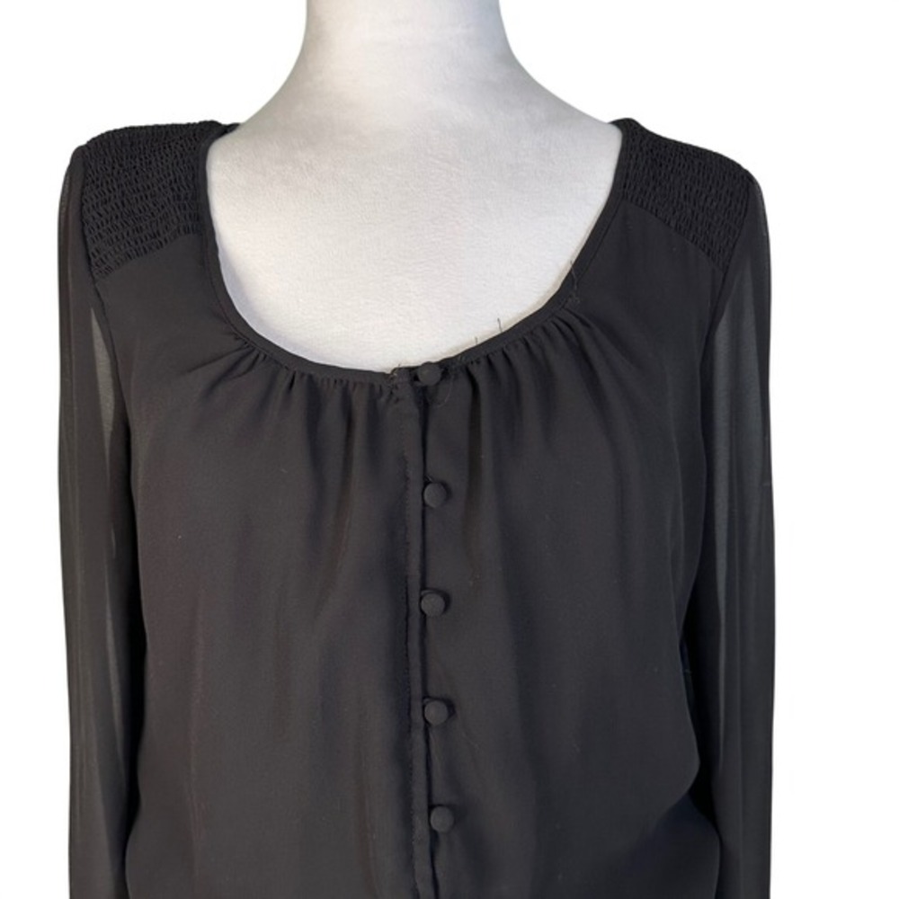 White House Black Market Black Sheer Chiffon Peasant Blouse Long‎ Sleeve S - Picture 4 of 7